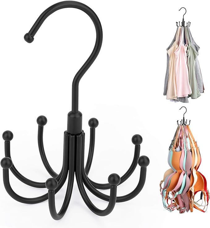 ZEDODIER Tank Top Hanger, Rotatable Bra Organzier for Closet, Max 24 Storage Capacity Sport Bra Holder, Metal Space Saving Closet Organizers and Storage, Black