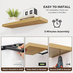 24 inch Floating Shelves Long Floating Shelves for Wall Large Wall Mounted Shelves with Invisible Brackets, Oak Shelves for Bathroom, Living Room, Kitchen, Office, 24x6.7 inch deep Set of 2