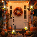 Fall Decor Lanterns Outdoor, 14" Waterproof Decorative Lantern Indoor Decor Metal Hanging Candle Holder LED Flameless Candle Lantern for Patio, Porch, 2 Packs