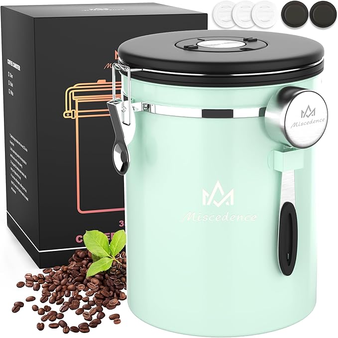 35OZ Coffee Canister for ground coffee with Date Tracker,Mint Green 304 Stainless Steel Kitchen Food Airtight storage container for Coffee Beans or Grounds, Tea, Sugar