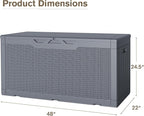 JUMMICO 100 Gallon Resin Deck Box, Waterproof Outdoor Storage Box with Lockable Lid for Garden Tools, Patio Cushions (Gray)