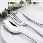 40 Piece Silverware Set for 8, Terlulu Stainless Steel Flatware Set, Mirror Polished Cutlery Set Utensil Set, Tableware Include Forks Spoons Knives for Home Restaurant, Beaded Handle, Dishwasher Safe
