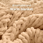 Chunky Knit Throw Blanket, 40''*50'' Knitted Throw Chenille Yarn for Bed Couch, Handmade Beige Crochet Big Thick Blanket, Machine Washable Cute Comfy Blanket for Home Decor