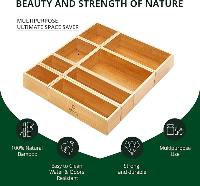ROYAL CRAFT WOOD Bamboo Jewelry Organizer Box & Chests Set - Versatile Storage Solution for Makeup, Jewelry, and Bathroom Essentials (8 Boxes)