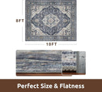 AMOAMI-Area Rug 8X10 Rugs for Living Room-Vintage Soft Blue Rugs for Bedroom-Non Slip Carpet-Washable Rug for Dining Room Living Room Bedroom Office Under Table