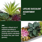 MyGift 15 Inch Mixed Color Assorted Artificial Succulent Plant Arrangement in Modern Gray Clay Planter Tray