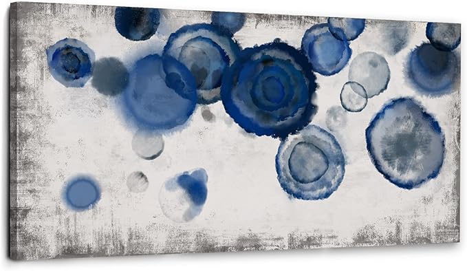 YJYart Blue Wall Art For Living Room Watercolor Dots Wall Decorations Indigo Dot Wall Decor Posters for Room Aesthetic Modern Artwork 24x48 Inch