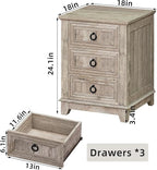 18" Farmhouse Night Stands Set of 2 with Charging Station, 2 & 3 Drawers End Table Dresser for Bedroom, Oak Wooden Nightstand, Bed Side Table with Open Shelf, Bedside Cabinet for Living Room