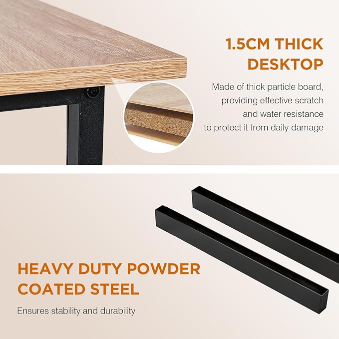 PayLessHere | 32 Inch Computer Desk | Nature | Office Desk with Metal Frame, Adjustable Feet | Water-Resistant, Scratchproof Surface | Sturdy Writing Table for Home Office or Study | Pack of 1