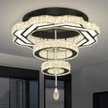 Flashing God Modern Crystal Chandeliers Dia 24" Black Chandelier Flush Mount Ceiling Light for Bedroom Living Room Dining Room Hallway Dimmable 3 Rings LED Celing Lighting Fixtures