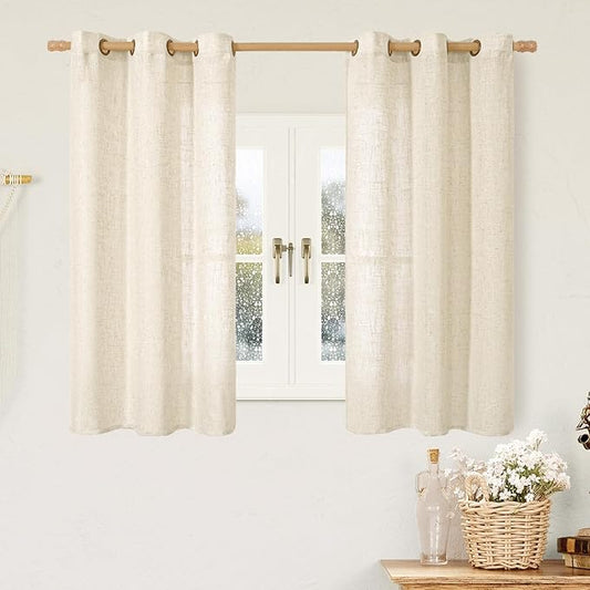 LAMIT Window Linen Curtains 45 Inch Length 2 Panels, Beige Light Filtering Panels Bronze Grommet Neutral Drapes for Bathroom/Loft Room, 34 x 45 Inch