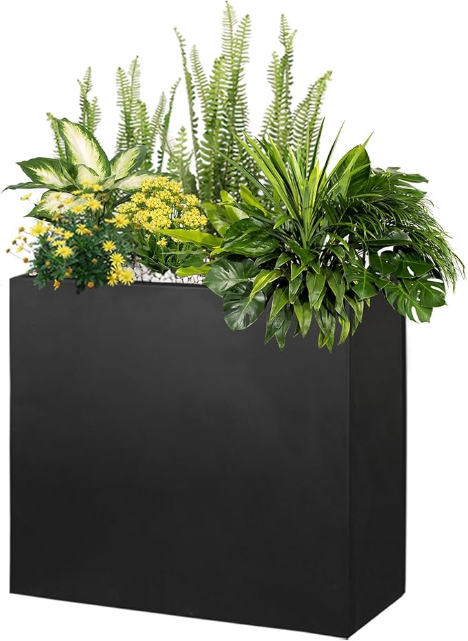 Galvanized Steel Metallic Heavy Planter for Outdoor Plants Metal Outdoor Planter Spliced Flower Box with Partitions for Outside,Indoor,Garden (Black, 24 * 12 * 24)