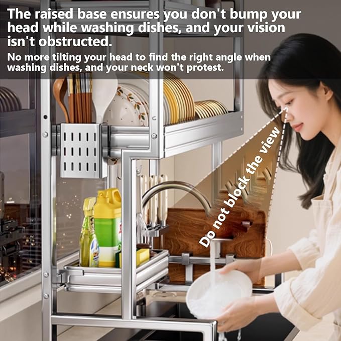Kitchen Sink Rack Sink Above The Dish Drain Dish Washing Rack Stainless Steel Multifunctional Dish Storage Rack,Over The Sink Drying Rack for Dishes(1,65cm/25.6in)