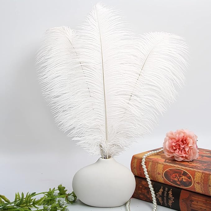 THARAHT 12pcs White Ostrich Feathers Natural Bulk 20-22Inch 50cm-55cm for Wedding Party Centerpieces Easter Gatsby and Home Decorate Ostrich Feathers