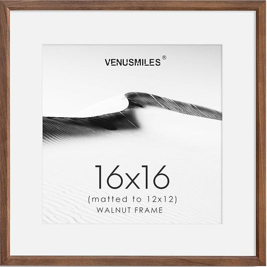 16x16 Picture Frame Natural Solid Walnut Photo Frames with 12x12 Removable Mat Wall Hanging Large Handcrafted Frame with HD Plexiglass Wall and Tabletop Display Large Poster Frame