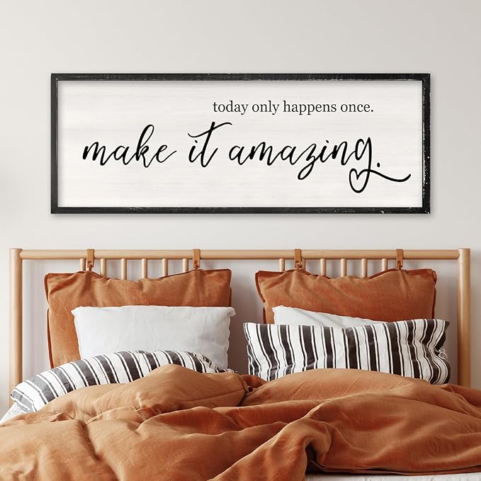 RLWangChao Today Only Happens Once Make It Amazing Wall Art Decor 40x15 Inch Large Inspirational Quote Sign Rustic Living Room Vintage Wood Frame Office Motivational Home Wall Hanging (Black)