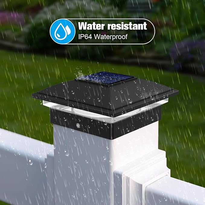 VOLISUN Solar Post Cap Light Outdoor Waterproof 4pack,Solar Fence - Post Lights for 4x4 5x5 6x6 Wooden/Vinyl Post,Black Deck Post Cap Light Solar Powered with Warm White for Garden/Patio/Porch