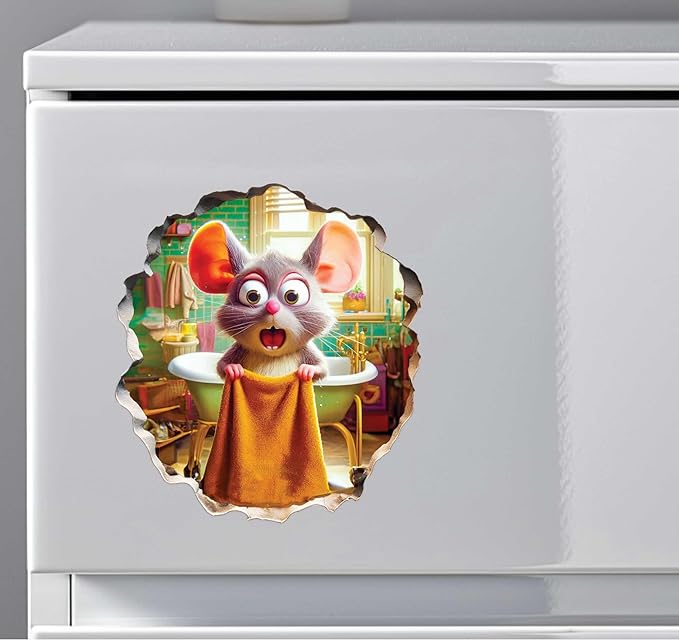 3D Mouse Sticker - Shower - Mousehole Wall Sticker Decal - Removable Bathroom Decor - Kids Room - Peel & Stick - Whimsical Home Decor - MICESTERPIECE