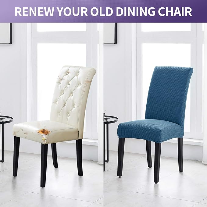 Joccun Chair Covers for Dining Room Set of 6,Chair Slipcovers Stretch Dining Room Chair Covers Seat Protector,Washable Parsons Chair Cover for Home,Hotel,Banquet(Dark Blue,6 Pack)