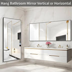 36x72inch Bathroom Mirror, Black Rectangle Mirror with Thin Metal Frame, Large Rectangular Wall Mirrors for Bathroom, Living Roomm, Hair Salon, Big Farmehouse Mirror Hang Horizontal/Vertical