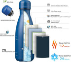 Insulated Water Bottles,12 oz Double Wall Stainless Steel Vacumm Metal Flask for Sports Travel,Blue