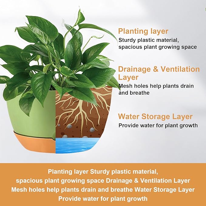4 Pack Plastic Hanging planters for Indoor Plants,8 Inch Plant Pot Indoor Outdoor Hanging Baskets,Hanging Flower Pots with Drainage Holes and Chain for Garden Porch Plants (Green)