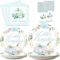 Aukolass Pumpkin Party Supplies Tableware Set - Fall Theme Party Decorations Including Plates, Napkins and Cups for Pumpkin Birthday and Baby Shower Party, Serves 24 Guests (blue)