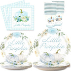 Aukolass Pumpkin Party Supplies Tableware Set - Fall Theme Party Decorations Including Plates, Napkins and Cups for Pumpkin Birthday and Baby Shower Party, Serves 24 Guests (blue)