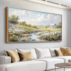 PHAOHUAXM Wood Framed Wall Art For Living Room Large Canvas Wall Decor For Bedroom Flower Watercolour Painting Office Decor Countryside Scenery Wall Picture Printing Artwork Home Decor 20x40 In