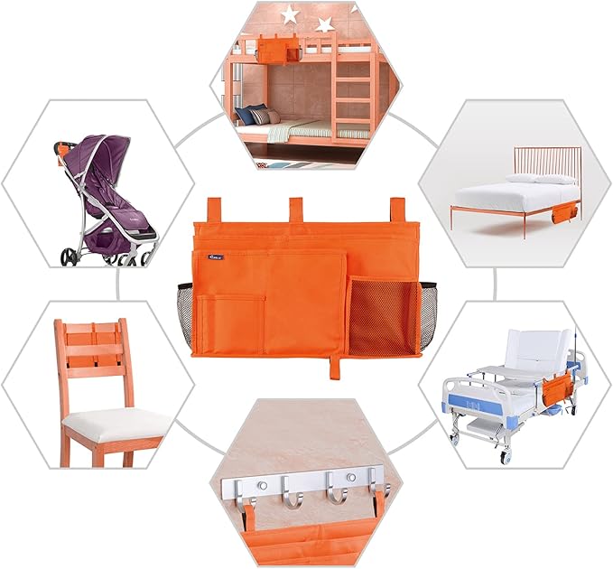 Surblue Caddy Hanging Organizer Bedside Storage Bag for Bunk and Hospital Beds, Orange, L