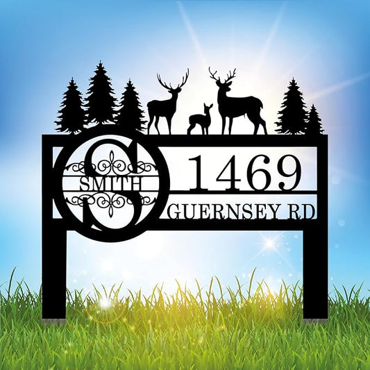 Personalized Deer Custom Garden Address Sign with Metal Stake, Housewarming Gift, Outside Camping Decor