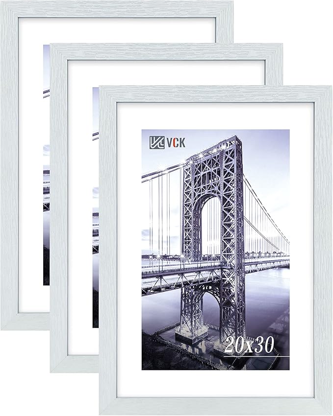 VCK Poster Frames 20x30 White 3 Pack, Solid Wood Picture Frames for Wall Mounting Hanging Art and Puzzle Frame