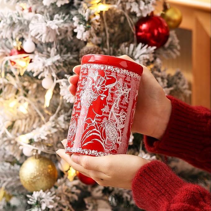 Porlien Lady Porcelain 15-ounce Canisters Set of 2, Food Storage Containers with Lid for Coffee Beans, Tea, Condiments & Nuts, Gifts for Mothers'Day, Thanksgiving, Christmas, Valentine’s Day