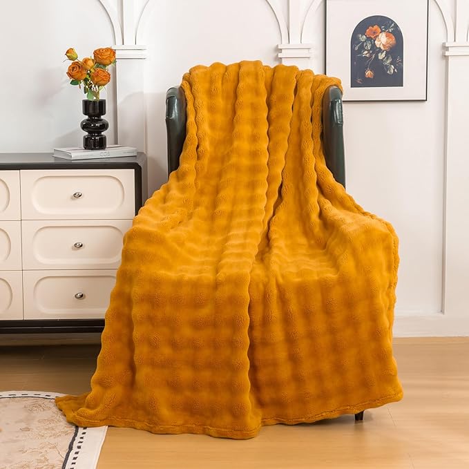 YUSOKI Luxury 3D Bubble Throw Blanket 2lb,All Ages,Home Decoration, (Gold,50 * 60inches)
