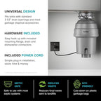 KRAUS WasteGuard High-Speed 1 HP Continuous Feed Ultra-Quiet Motor Garbage Disposal with Power Cord and Flange Included and Universal Mount, KWD200-100MGR