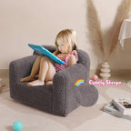 Kids Snuggly-Soft Sherpa Chair, Cuddly Toddler Foam Chair for Boys and Girls, Grey