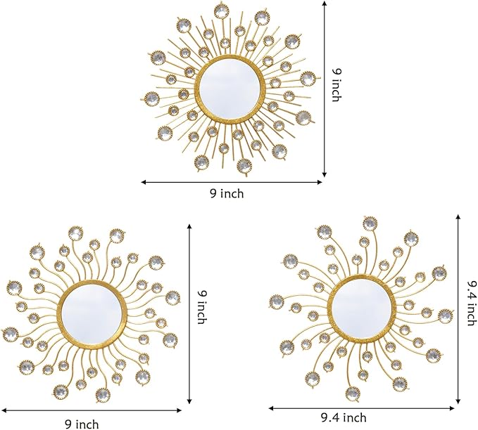 Mirror Wall Decor Wall Mirrors Decorative Sunburst Boho Mirror Gold Mirror Wall Art Metal Decor Mirror Hanging Living Room Bedroom Bathroom Set of 3