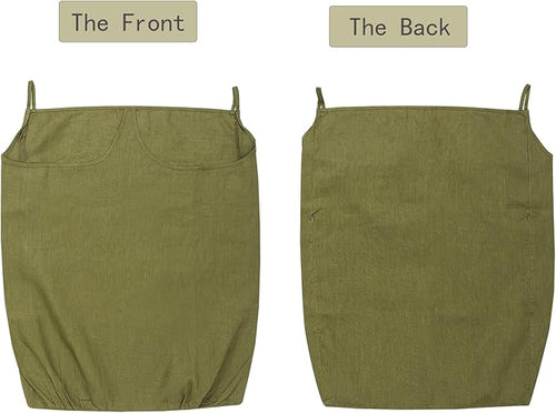 100% Pure Linen Dual Hanging Laundry Bag with 2 Deep Pocket and 2 Side Zipper 20x27in, Over The Door Laundry Hamper Space Saving Hampers for Dirty Clothes Home Travel, Green