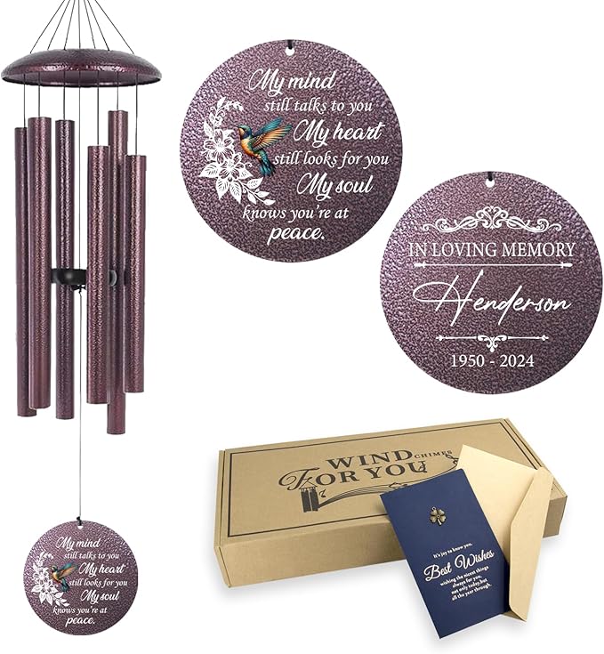 ASTARIN 36" Large Deep Tone Personalized Sympathy Wind Chimes, Memorial Wind Chime for Loss of Mother Father Loved One, Bereavement Gifts Decor Outdoor Patio Garden Graveyard