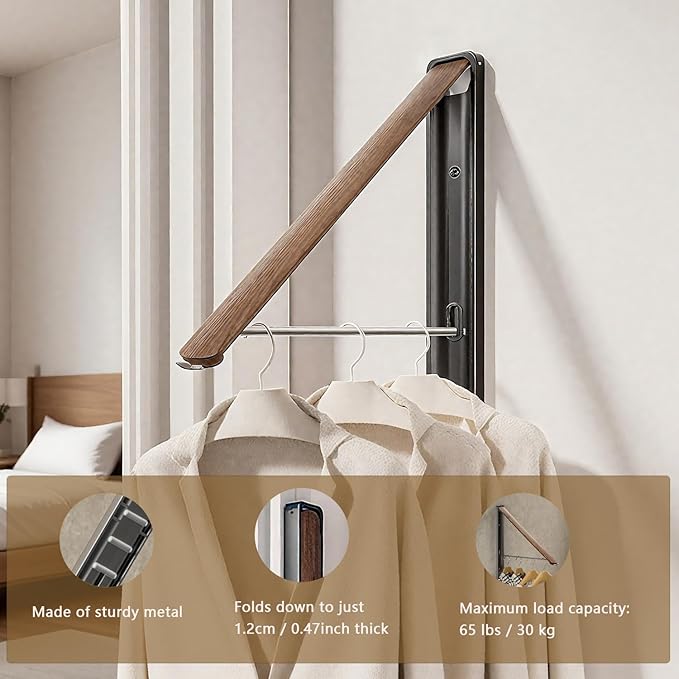 Wall Mounted Drying Rack - Retractable & Foldable Clothes Drying Rack Wall Mounted for Laundry Room Organization | Laundry Room Hanging Rack for Dorm, Closet, Balcony & Indoor/Outdoor Use 2 Packs