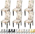 JQinHome Pattern Chair Covers for Dining Room Set of 6, High Stretch Removable Washable Parsons Chair Slipcover for Home Party Hotel Wedding Ceremony (Peony Flower,6PCS)