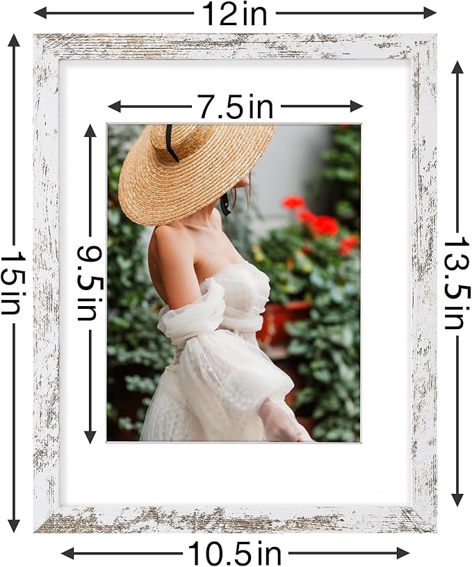 Vittanly 11x14 Picture Frames Set of 9, Shatter Resistant Plexiglass, Display 8x10 Pictures with Mat or 11x14 without Mat, Photo Frames for Wall or Tabletop, Engineered Wood, Distressed White