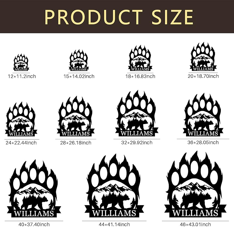 Personalized Bear Paw Metal Wall Decor, Rustic Forest Bear Wilderness Sign, Forest for Living Room Indoor Decor, Rustic Cabin Hunting Bear Paw Signs