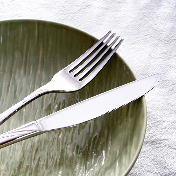 HIKAA Wave Design Silverware Set Service for 4, 20-Piece Artistic Stainless Steel Flatware Set with Fibonacci Pattern, Heavy Duty Mirror Polished Cutlery Set