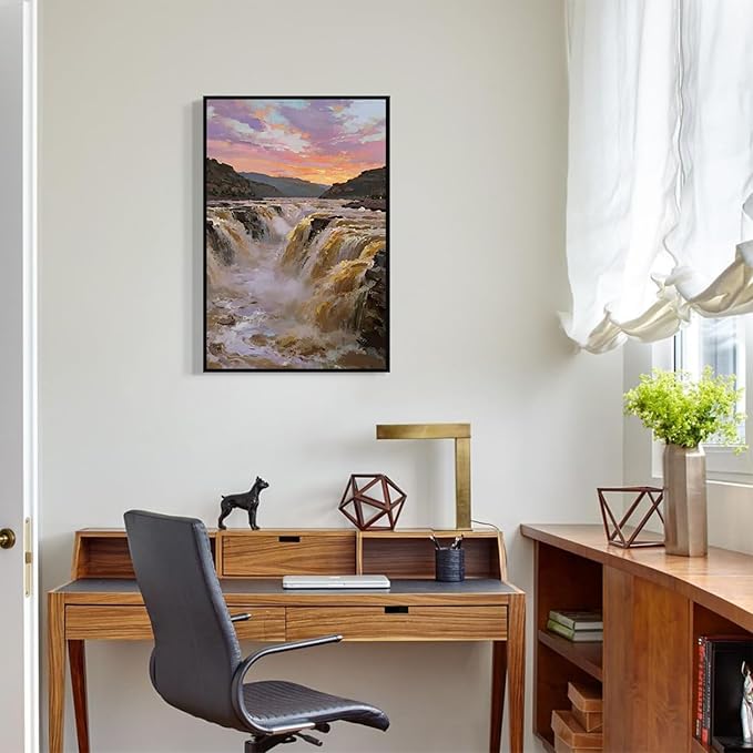 The surging waterfall scenery in the canyon is suitable for posting in the living room bedroom and office landscape posters