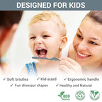 ROARex Vegan Kids Toothbrush | Dino Design | Biodegradable & Compostable Natural Plant-Based Toothbrush | Dinosaur Theme | 1% for The Planet