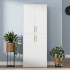 71" Tall Pantry Cabinet with 4 Doors, Kitchen Pantry Storage Cabinet, Freestanding Larder Cupboard, Kitchen Hutch with Gold Handles for Dining Room, Bathroom, White