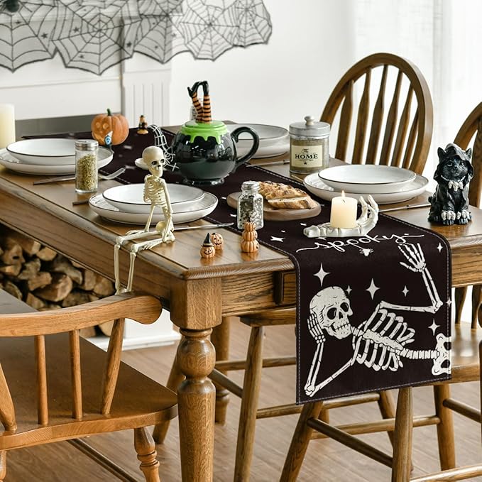 Artoid Mode Spooky Skeleton Spider Bone Halloween Table Runner, Holiday Kitchen Dining Table Decoration for Home Party Decor 13 x 120 Inch