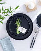 Ceramic Dinnerware Set - Scratch Resistant, Dishwasher & Microwave Safe Stoneware - 12 Piece Plates and Bowls for 4 - Matte Black