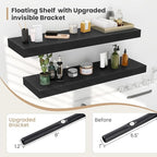 Heimlove 12" Deep Floating Shelves, 36 x 12 Inch Wall Mounted Long Floating Shelf with Invisible Brackets, for Home Decor, Bedroom, Kitchen, Living Room, Bathroom - 2 Pack, Black